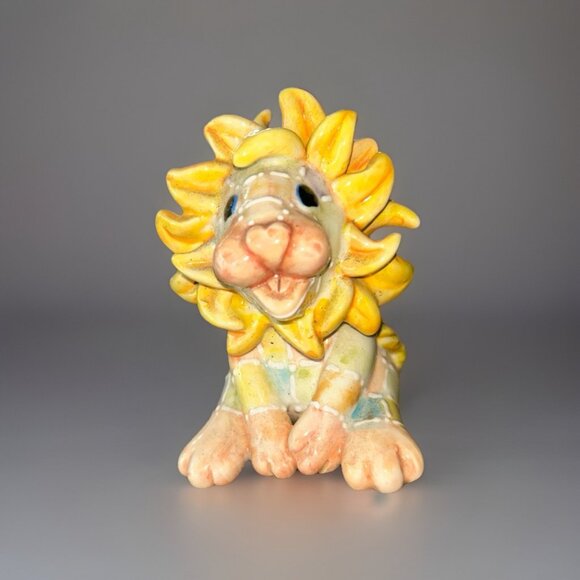 ATHENA BOULGARIDES KoKo Originals 2002 PASTEL Patchwork LION Figurine 3" Ceramic - Picture 2 of 6
